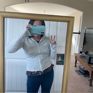 Say What? Y2K Cream Ribbed Knit Sweater